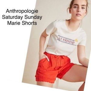 Anthropologie Saturday Sunday Marie Gauzy Frayed Shorts Sz XXS Orange